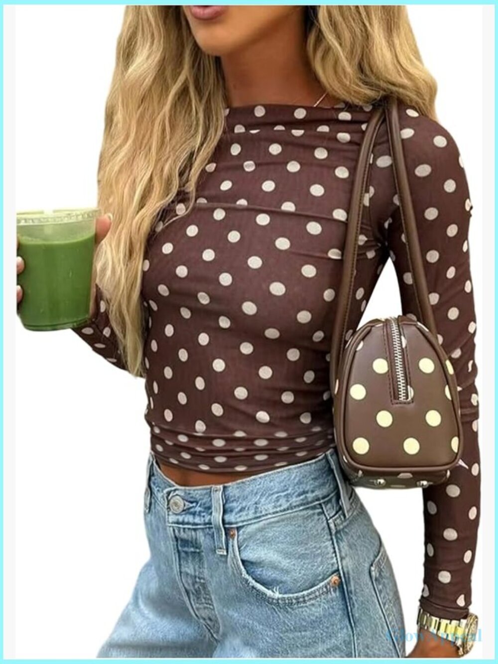 Women's Polka Dot Long Sleeve Mesh Sheer Ruffle Y2K Party Top